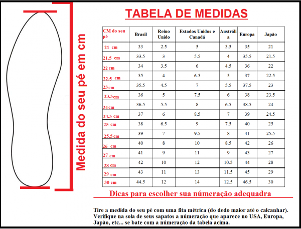 Tabela de Medidas