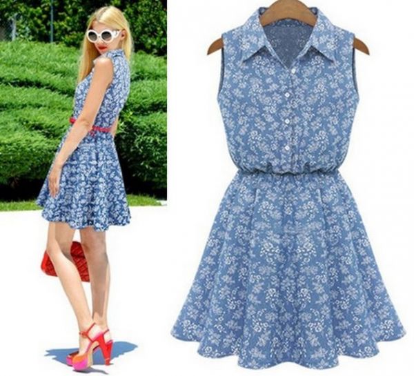 Vestido Floral Denim